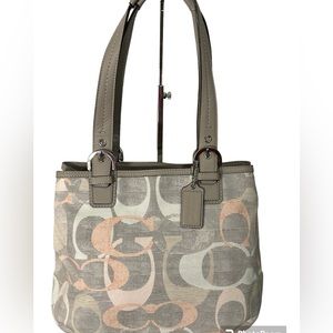 Coach Signature SoHo Optic Shoulder Bag Gray Fabric Leather Trim